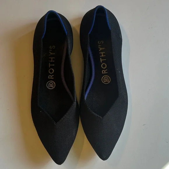 Rothy's Black Flats with Blue Trim - Picture 3 of 4